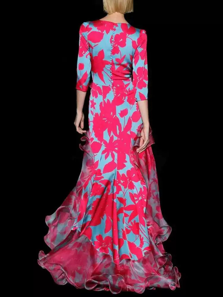 AIIZIE ELEGANT FLORAL WRAP DRESS WITH RUFFLED HEM AND SHEER DETAILS - product image