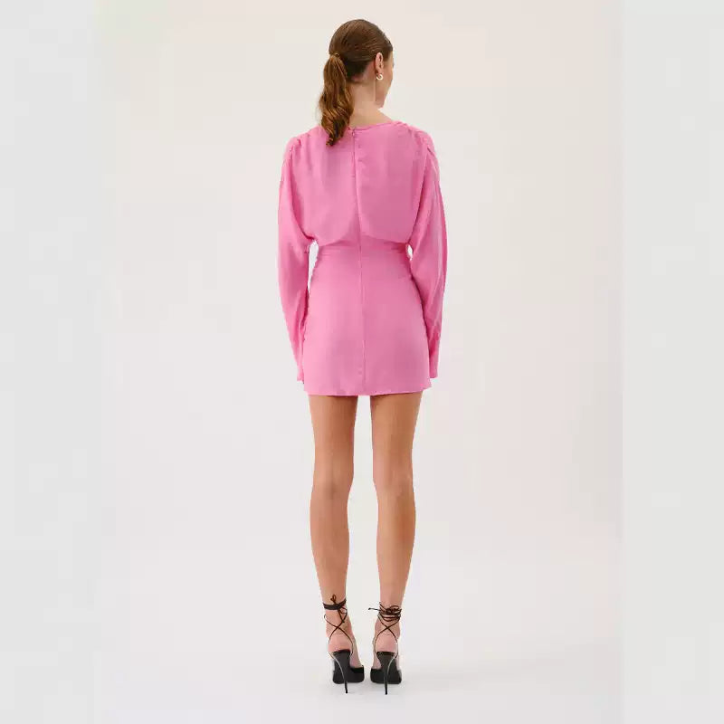 LONG SLEEVE TWIST FRONT MINI DRESS - PINK