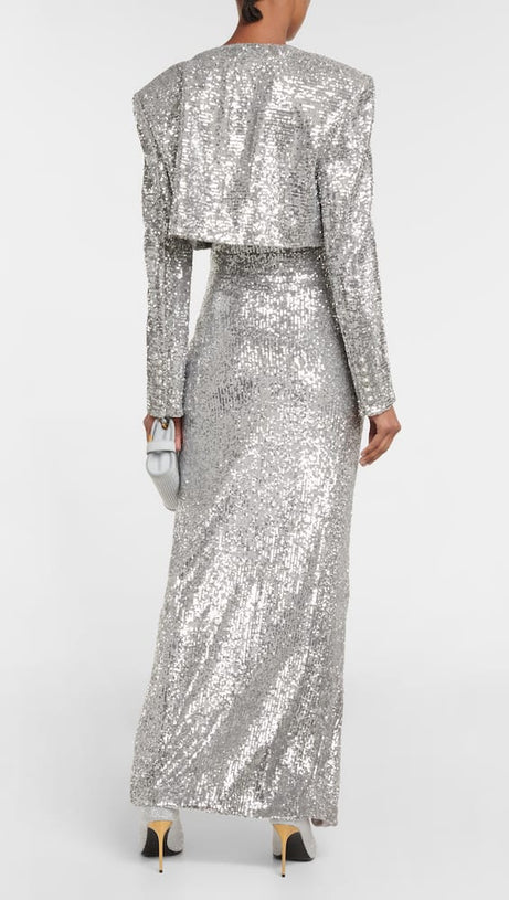 TAMMY SEQUINED MAXI DRESS IN SLIVER