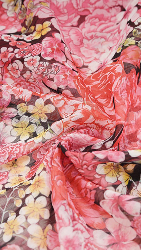 ABITO LUNGO IN CHIFFON A FIORI ROSSI