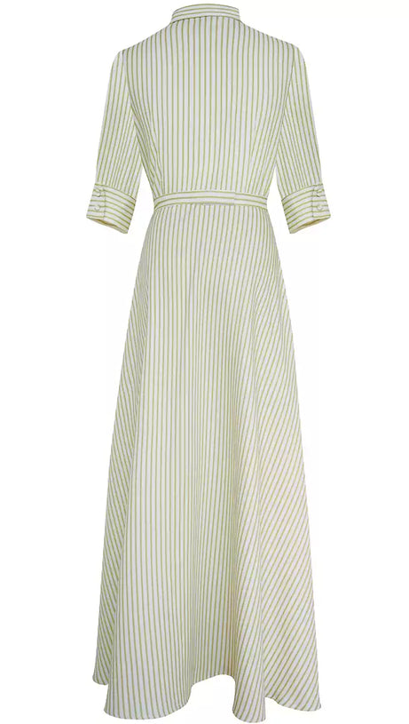 ELEGANTE ABITO LUNGO A RIGHE VERDE ACQUA