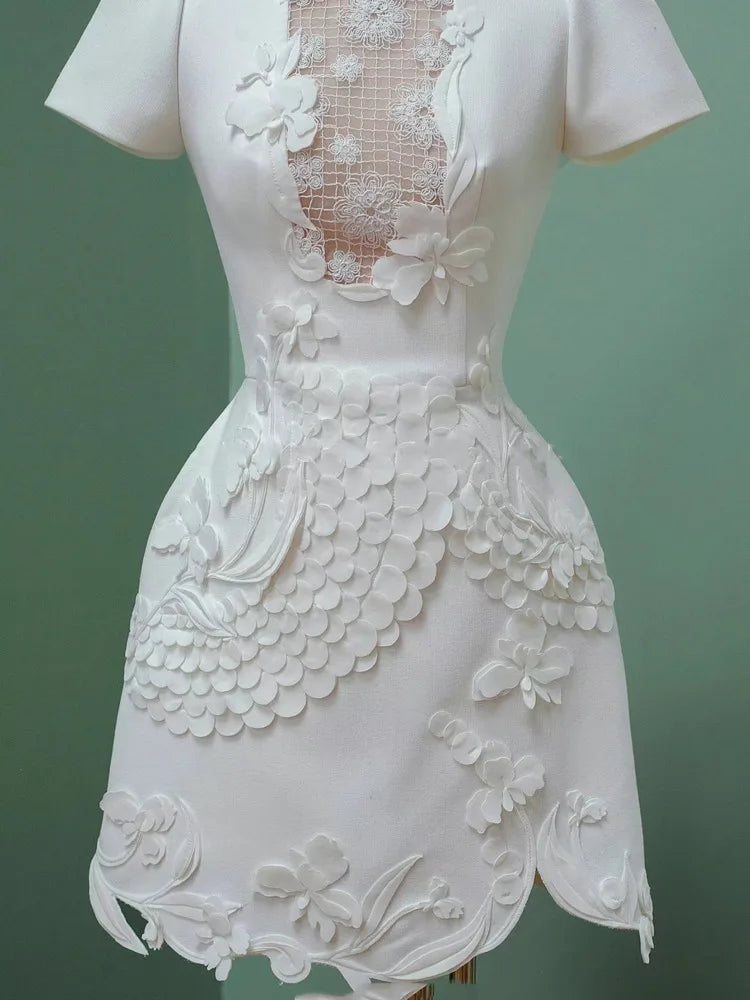 AIIZIE VALERIE EMBROIDERED 3D FLOWER MINI DRESS IN WHITE - product image
