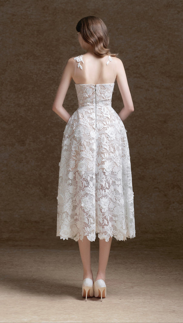 AIIZIE ERICA FLORAL LACE MIDI DRESS IN WHITE - product image