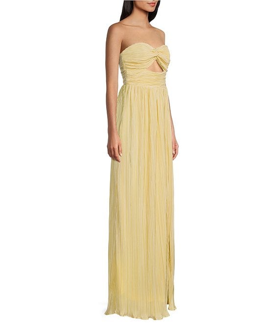 STRAPLESS PLEATED MAXI DRESS IN LEMON