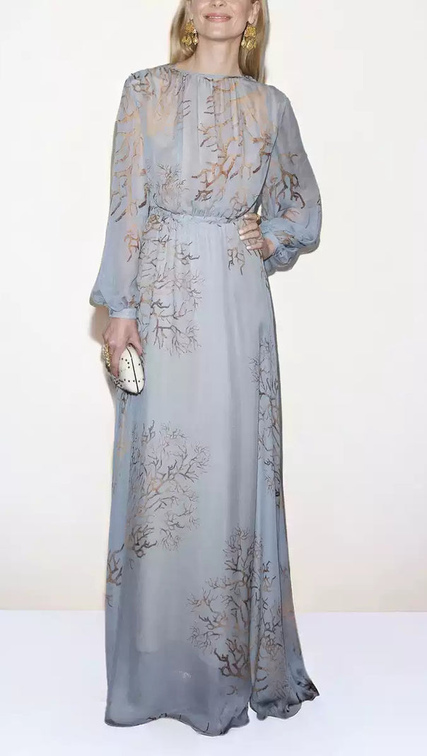 AIIZIE LIGHT BLUE CHIFFON MAXI DRESS WITH TREE PRINT MAXI DRESS - product image