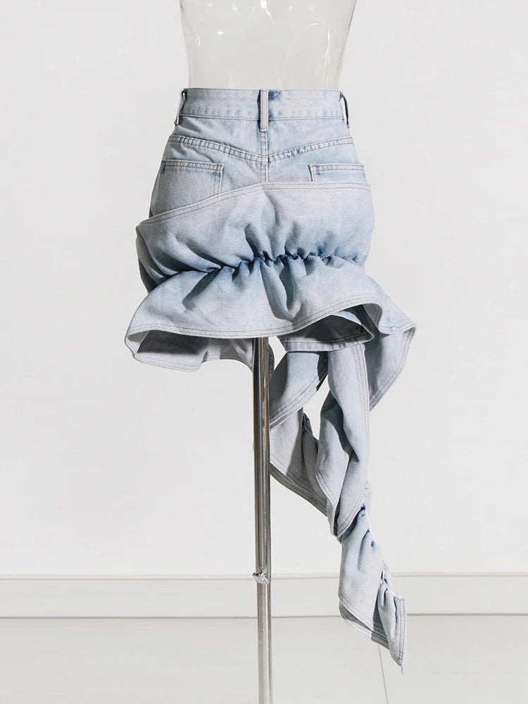 AIIZIE ERIN ACID WASH RUFFLE JEAN SKIRT - product image