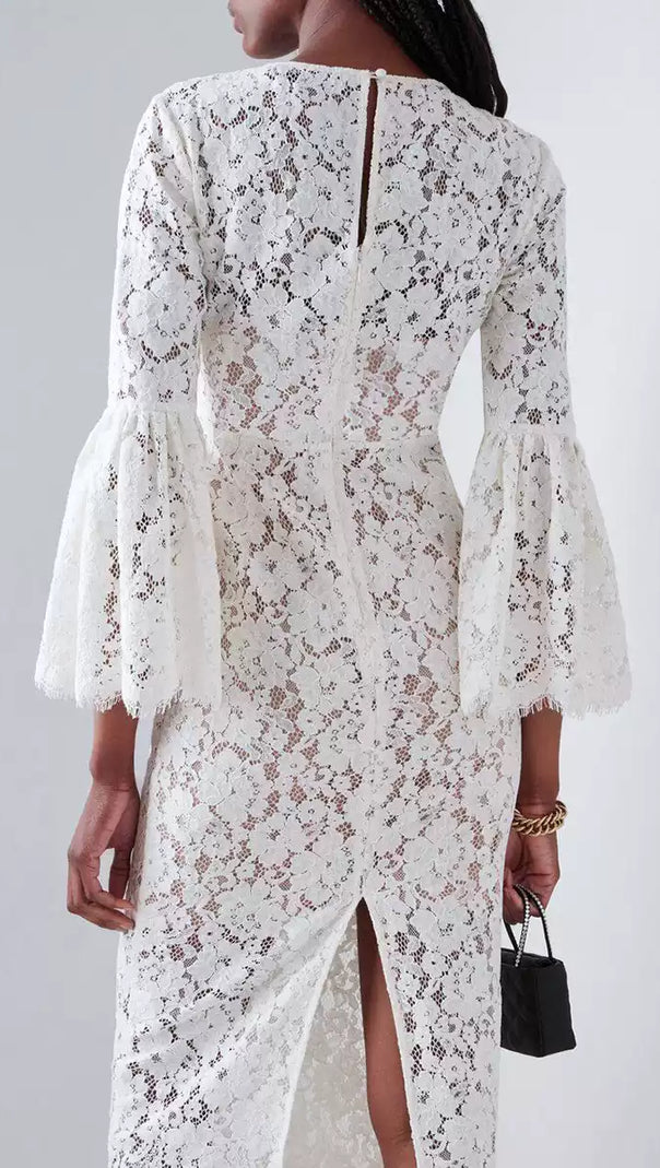 AIIZIE WHITE LACE HOLLOW MIDI DRESS - product image