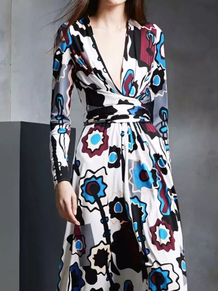 AIIZIE WHITE FLORAL PRINT WRAP MAXI DRESS WITH LONG SLEEVES - product image