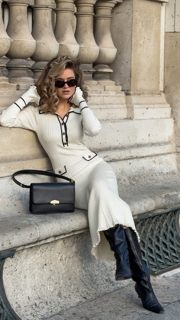 AIIZIE BEVERLY KNIT BODYCON MIDI DRESS IN WHITE - product image