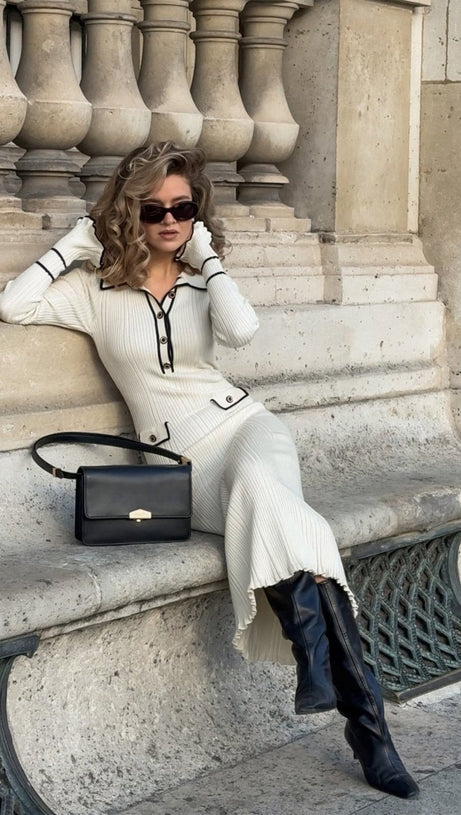 BEVERLY KNIT BODYCON MIDI DRESS IN WHITE