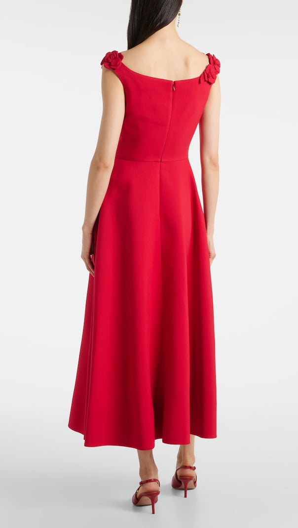 AIIZIE ULA EMBELLISHED FLORAL ROUND NECK MIDI DRESS IN RED - product image