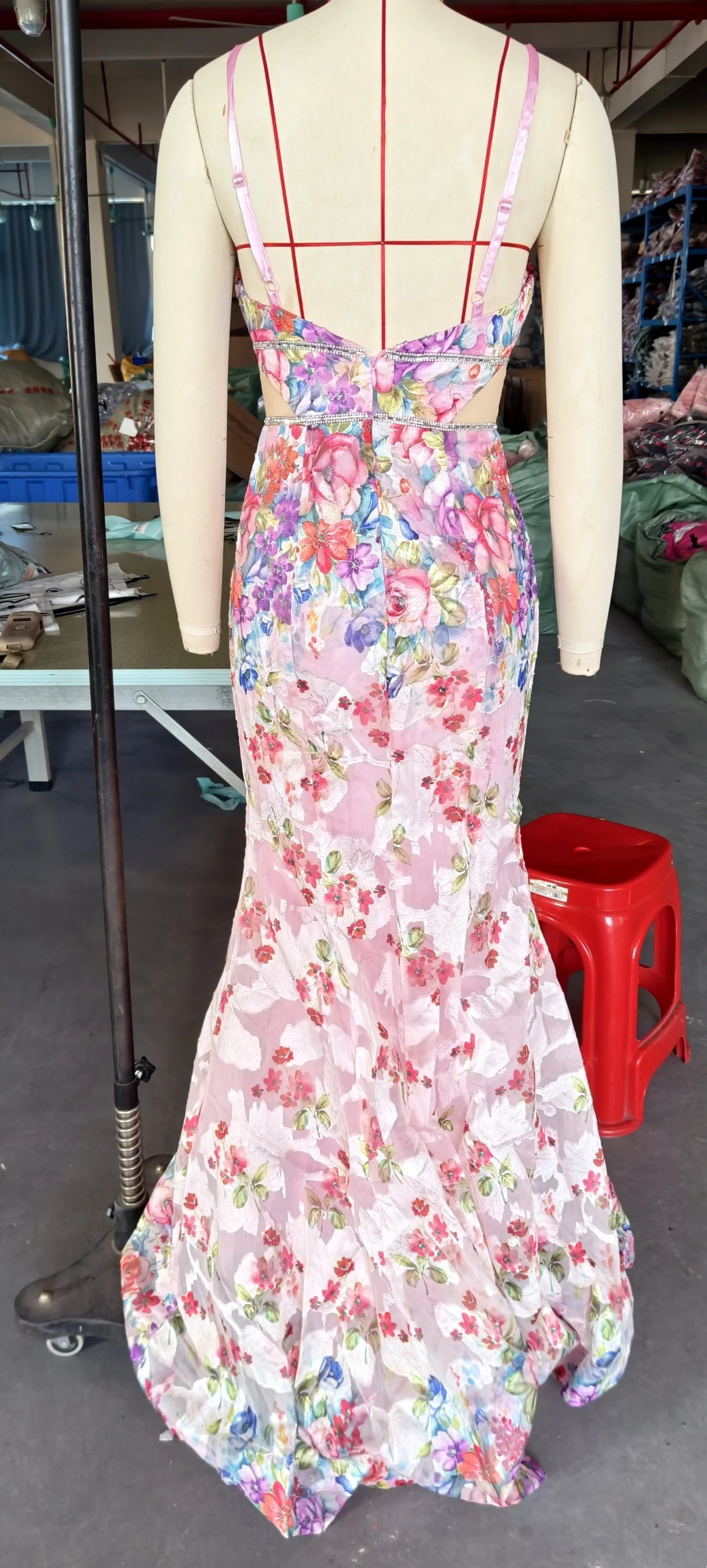 AIIZIE SPAGHETTI STRAPS FLORAL PRINT MERMAID MAXI DRESS IN PINK - product image