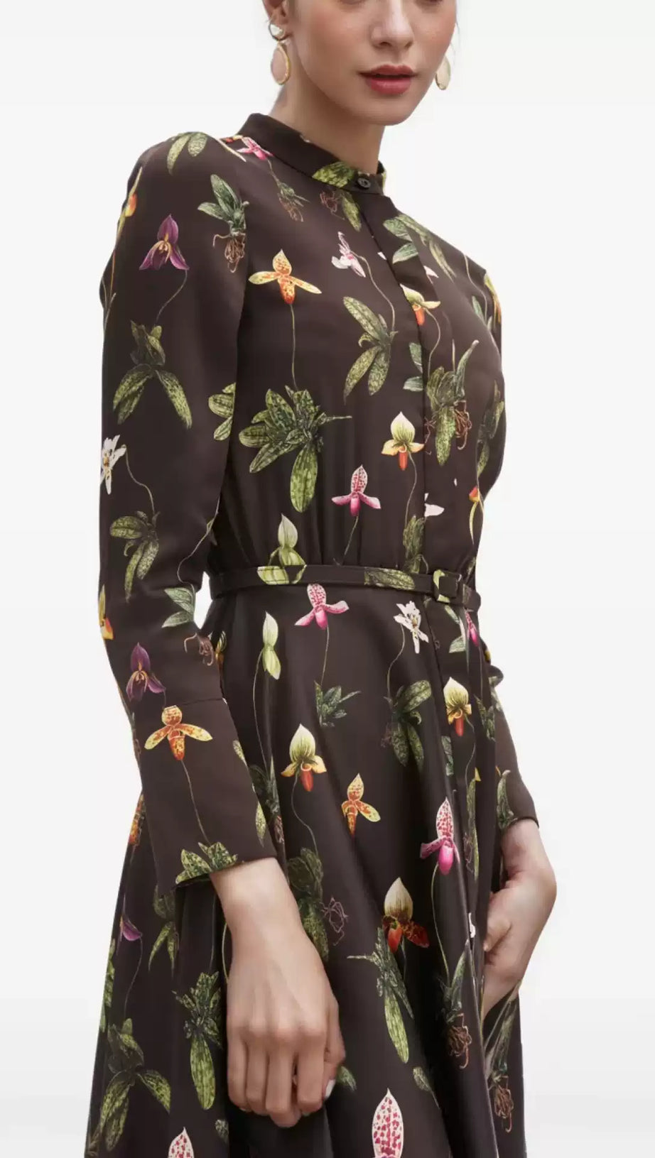 Midi-Hemdkleid mit Blumenmuster und Gürtel 