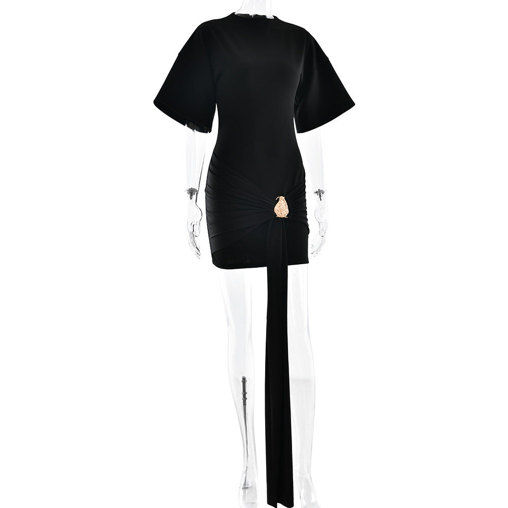 AIIZIE DRAPED EMBELLISHED MINI DRESS - BLACK - product image