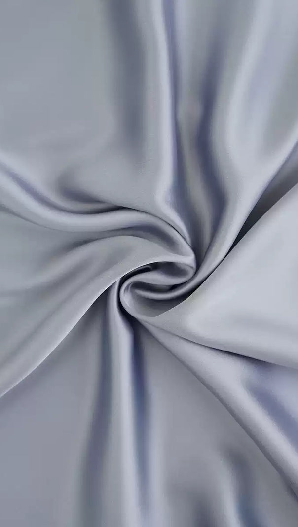 AIIZIE SILVER SATIN MAXI DRESS WITH LONG SLEEVES AND PLEATED NECKLINE - product image