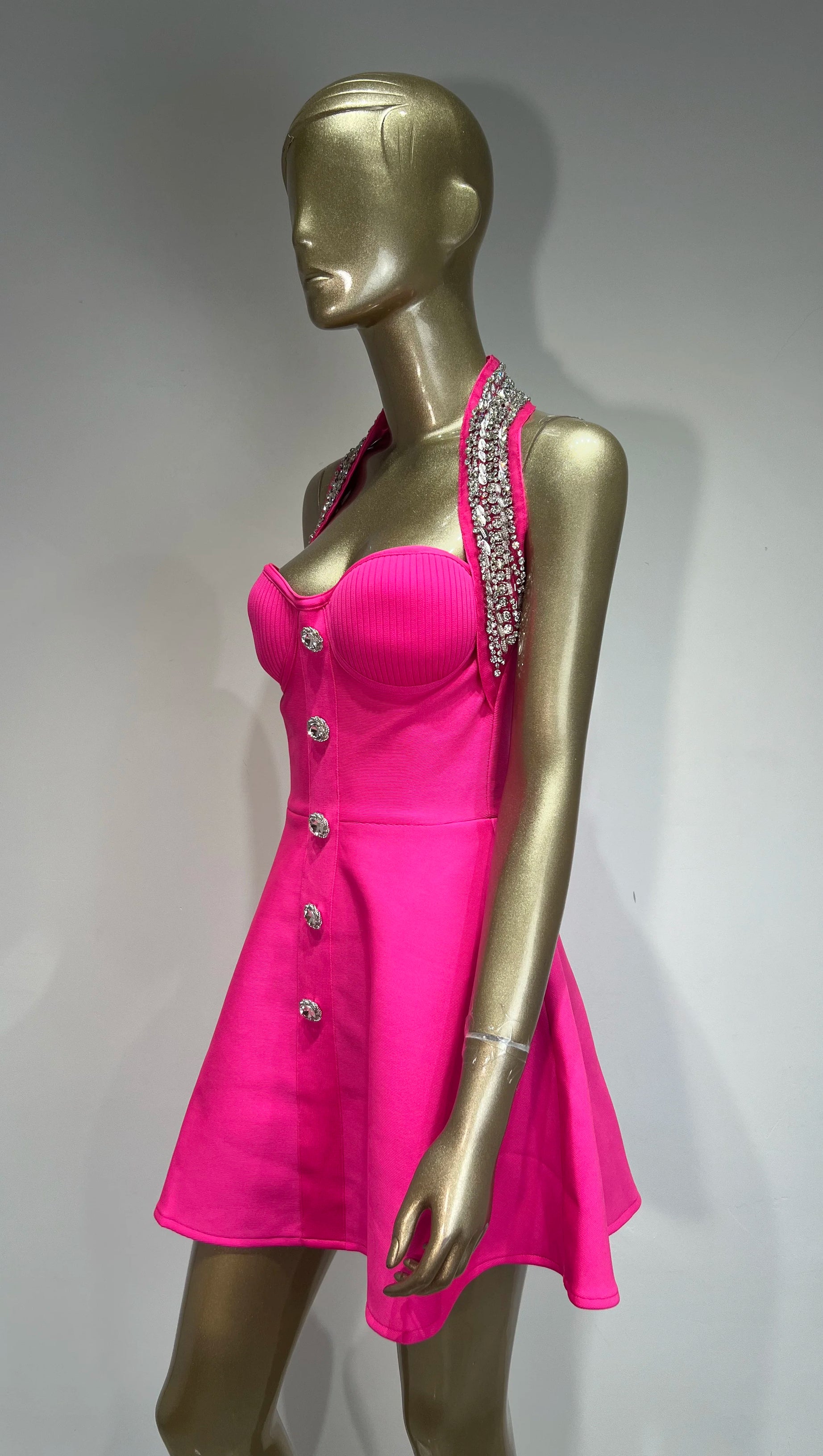 HEDDA RHINESTONE EMBELLISHED HALTER MINI DRESS IN PINK