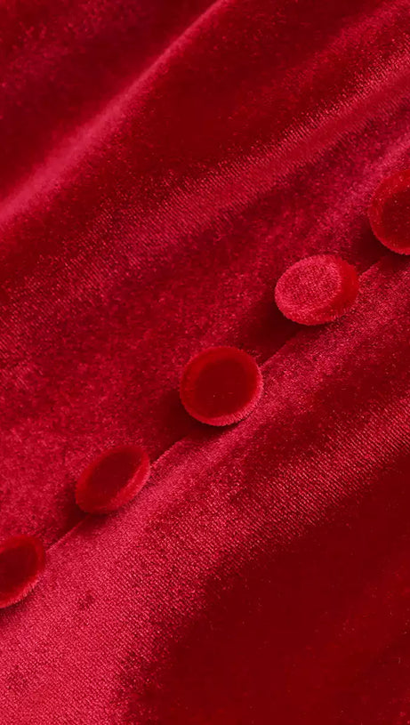 RED VELVET MOCK NECK MAXI DRESS WITH BELT