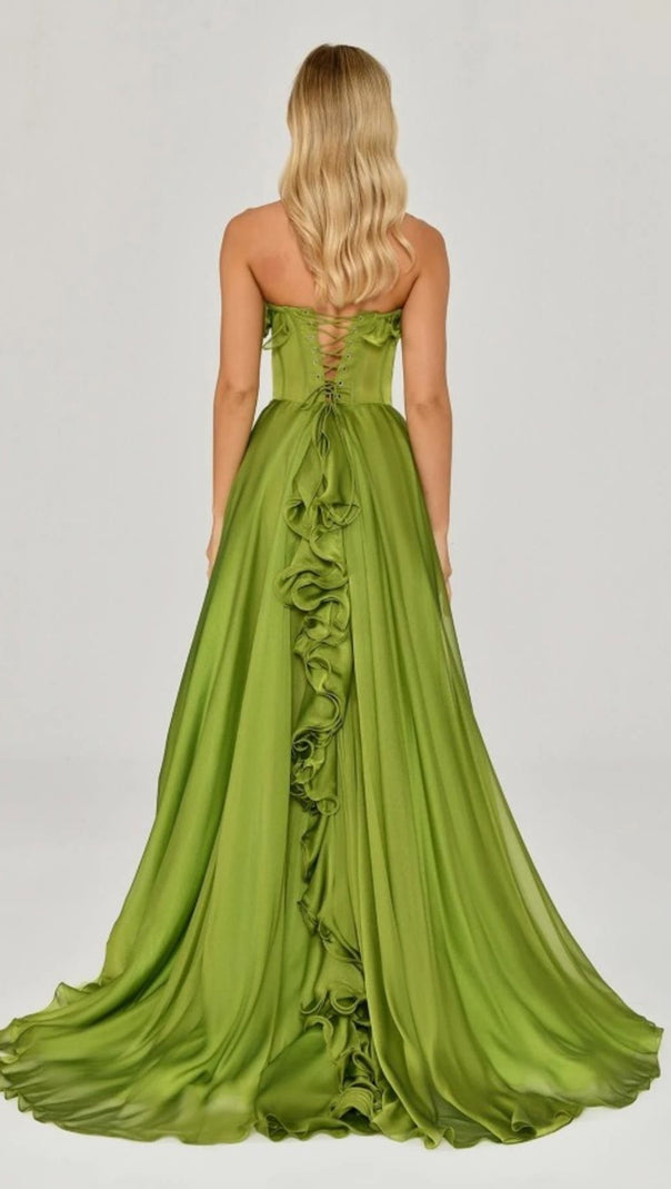 AIIZIE ZONA FRILL SWEETHEART NECK SLEEVELESS MAXI DRESS IN GREEN - product image