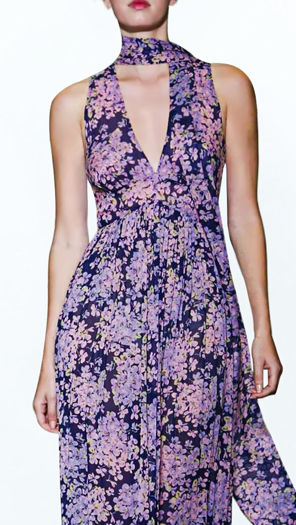 AIIZIE PURPLE FLORAL PRINT SLEEVELESS MAXI DRESS - product image