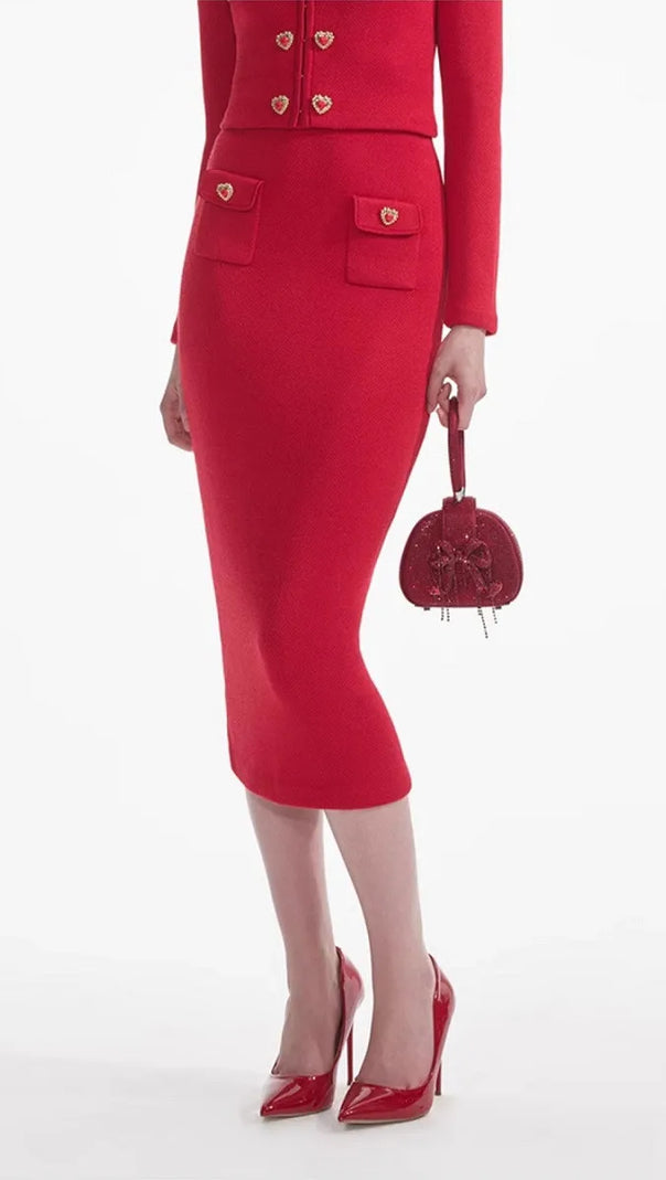AIIZIE RED KNIT HEART BUTTONED CARDIGAN - product image