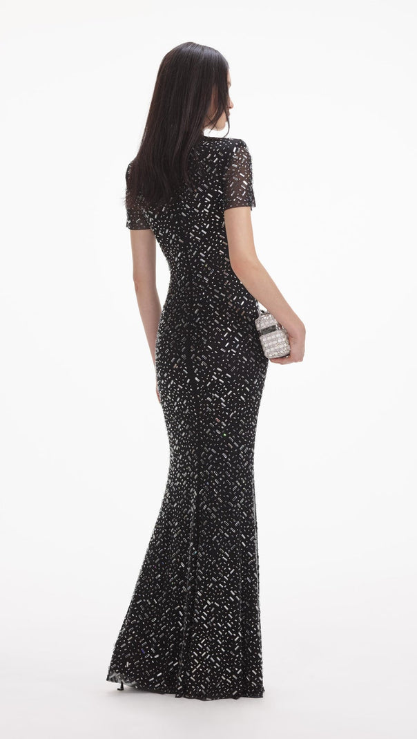 AIIZIE TIFFANY CRYSTAL EMBELLISHED MAXI DRESS IN BLACK - product image