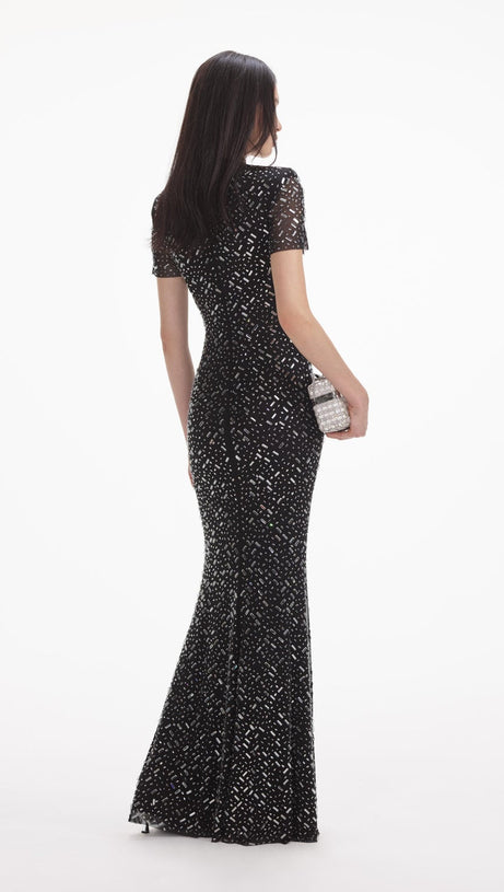 ABITO LUNGO NERO CON CRISTALLI TIFFANY