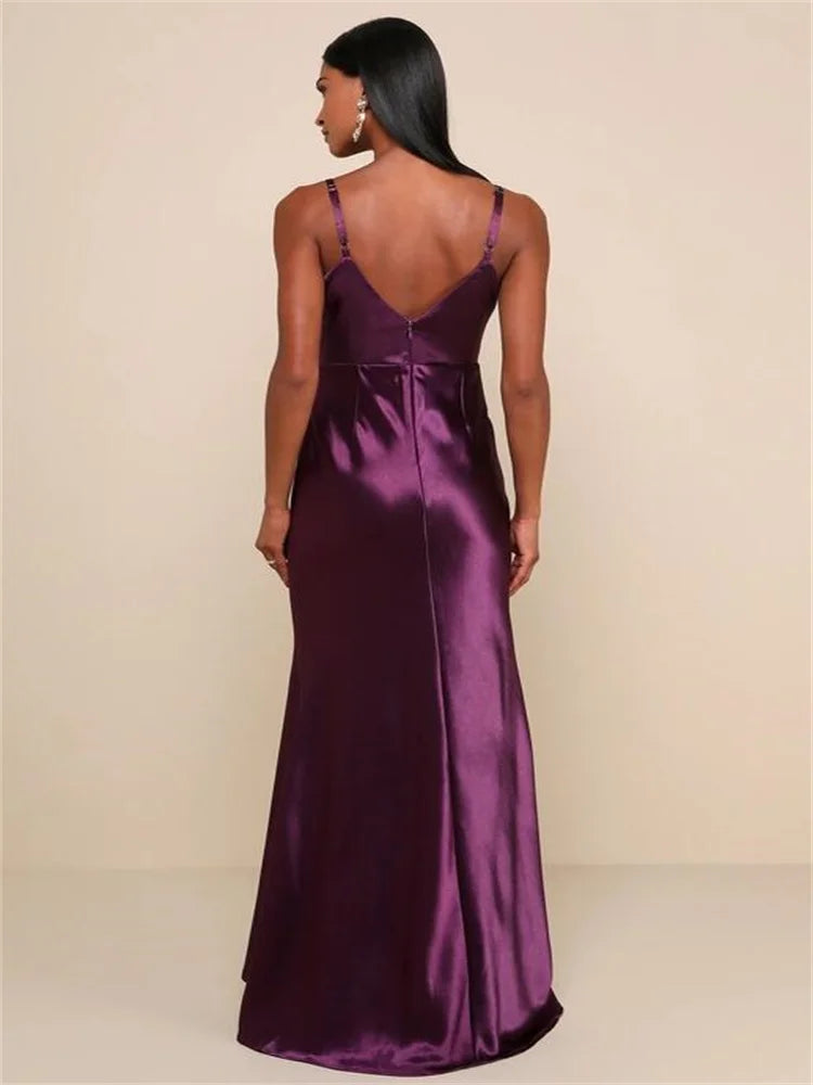 AIIZIE DARK PURPLE SATIN MERMAID MAXI DRESS - product image