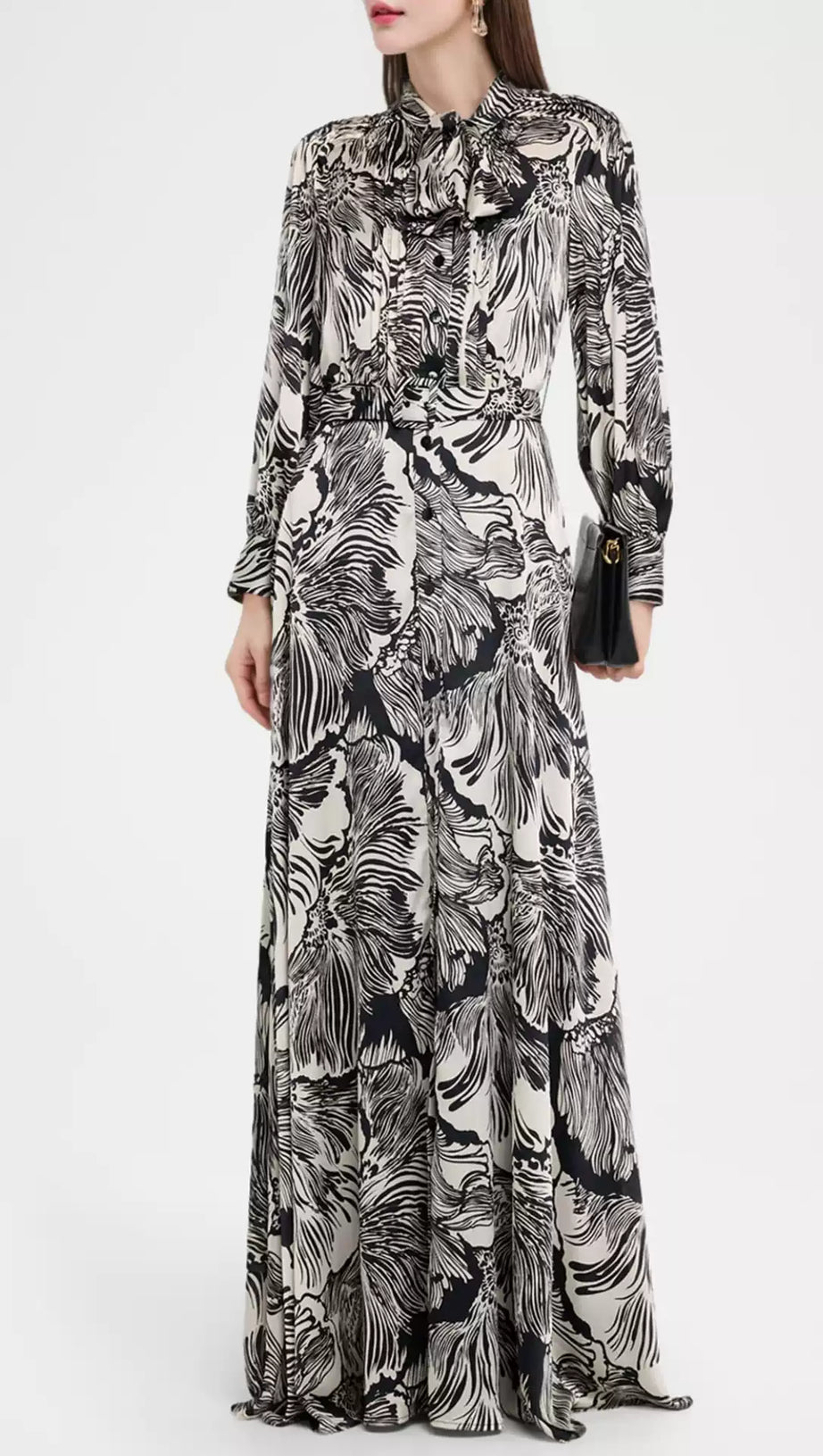 Monochromes Maxi-Hemdkleid mit Blumendruck 