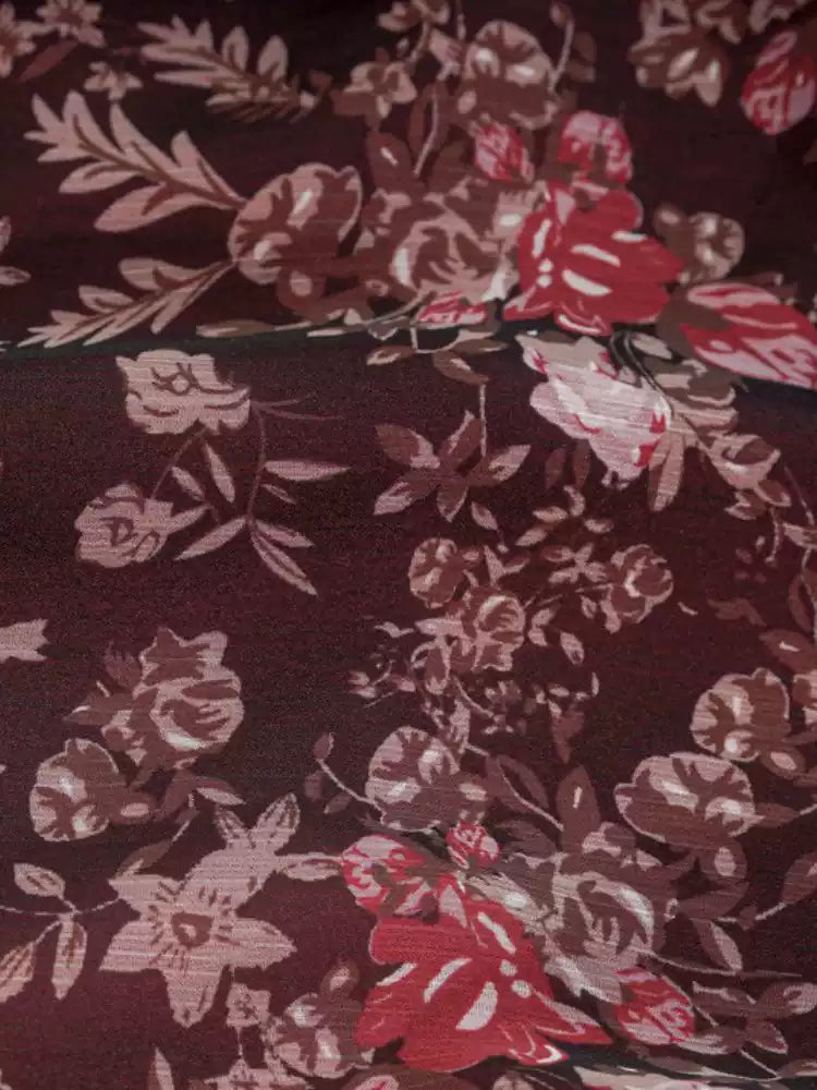 AIIZIE BURGUNDY FLORAL CHIFFON MAXI DRESS WITH RUFFLED SLEEVES - product image