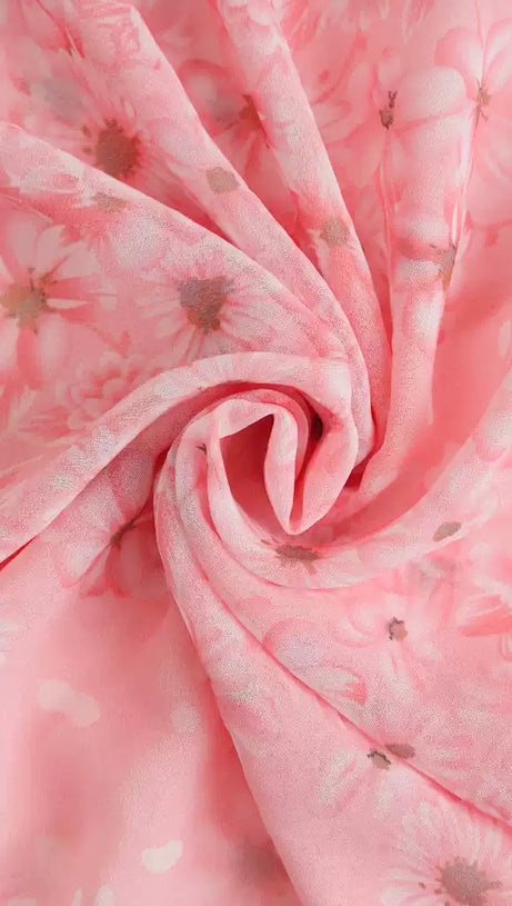 PINK FLORAL CHIFFON MAXI DRESS WITH BALLOON SLEEVES AND KEYHOLE NECKLINE