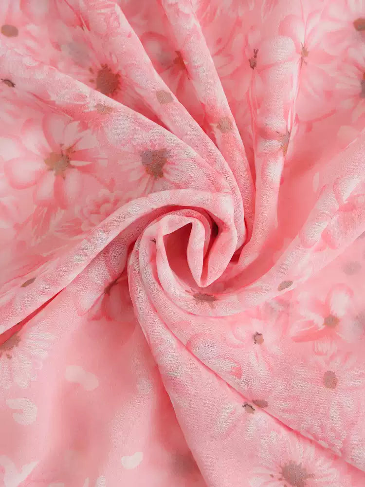 AIIZIE PINK FLORAL CHIFFON MAXI DRESS WITH BALLOON SLEEVES AND KEYHOLE NECKLINE - product image