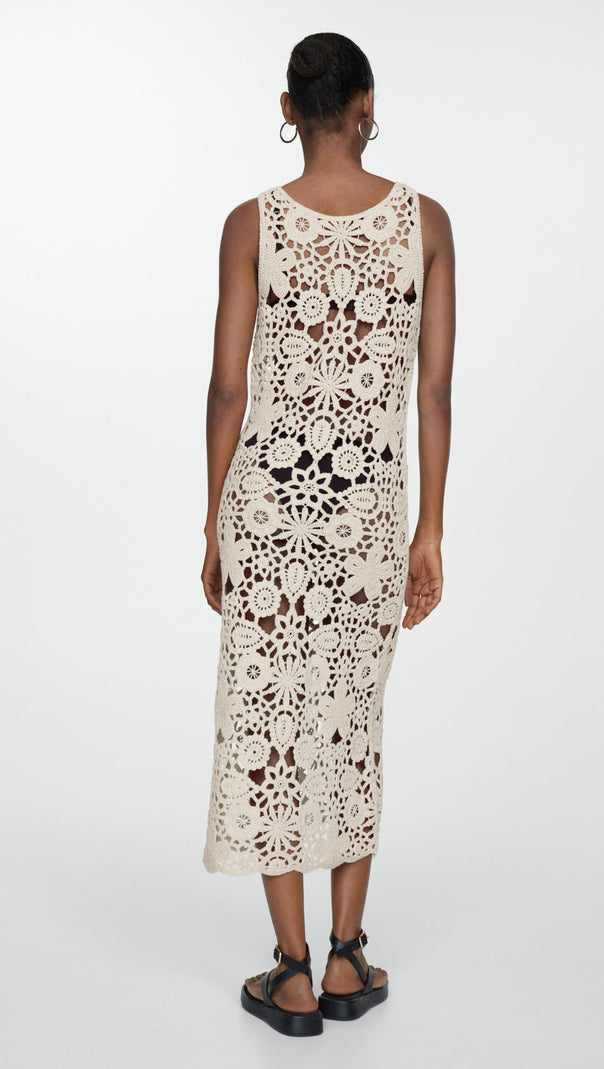 AIIZIE GEORGIA COTTON CROCHET MIDI DRESS IN APRICOT - product image