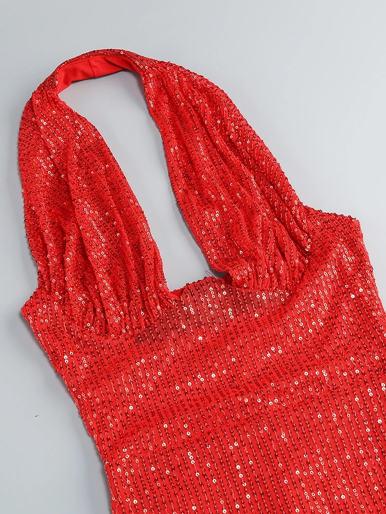 AIIZIE HALTER SEQUIN EMBELLISHED GOWN IN RED - product image