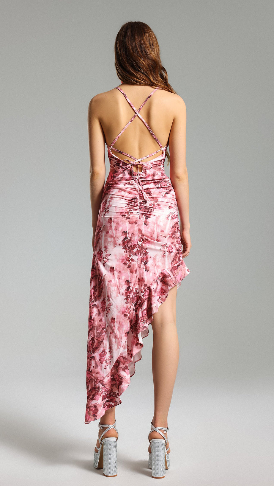 FLORAL RUFFLED SKEW DRESS