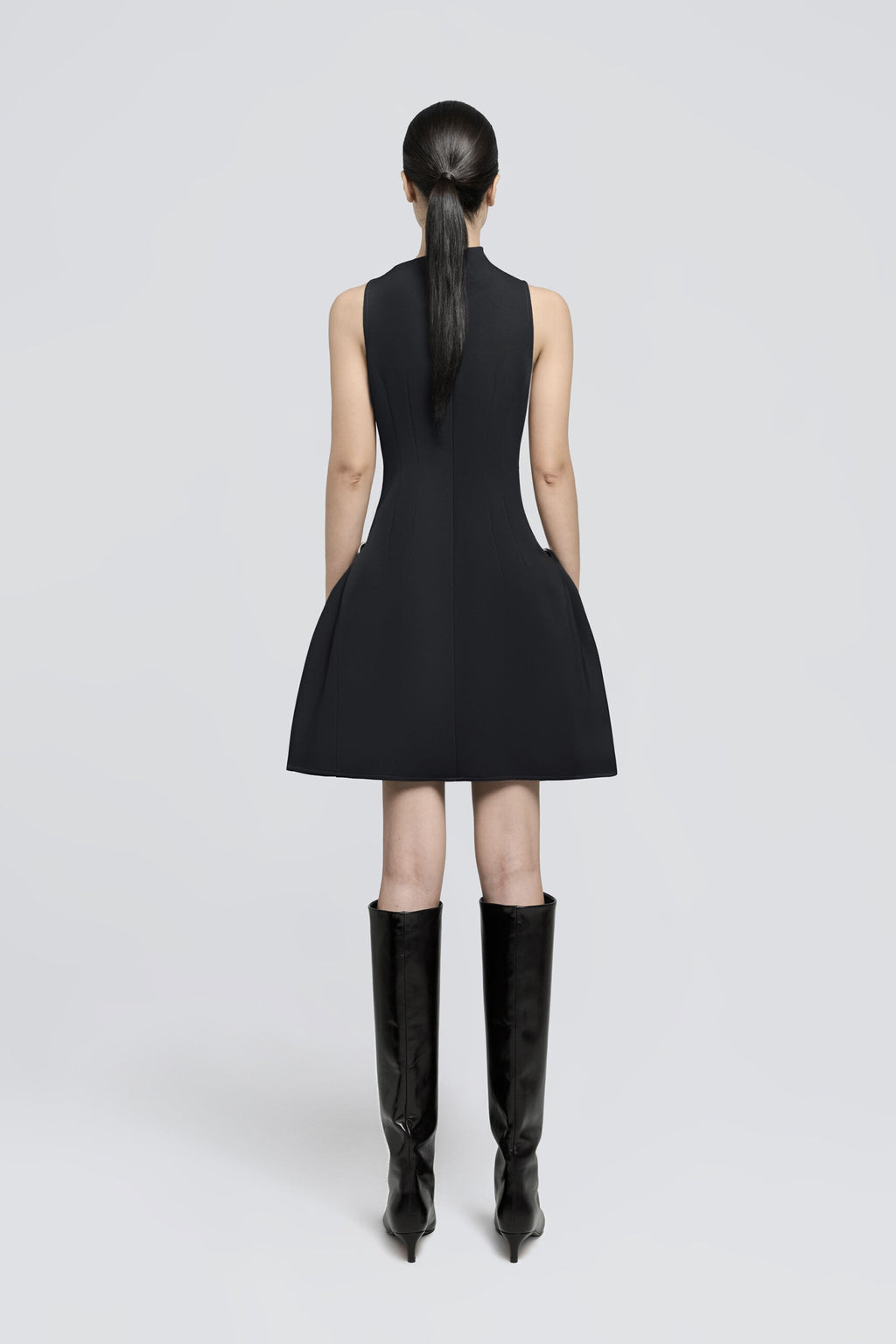 ASYMMETRICAL FLARED MINI DRESS