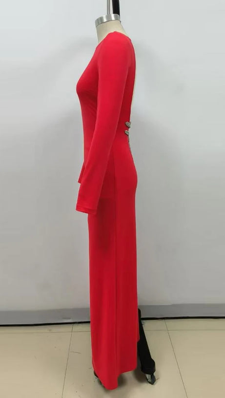 CANDICE LONG SLEEVE BACKLESS MAXI DRESS IN RED