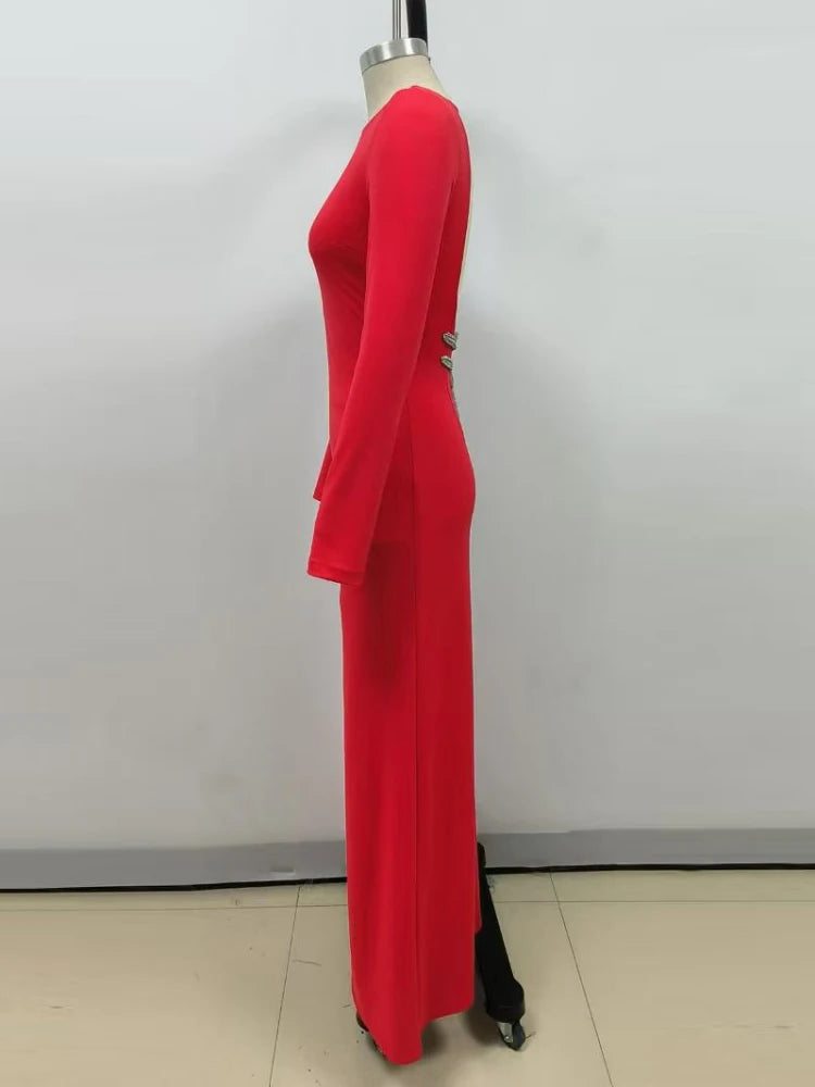 AIIZIE CANDICE LONG SLEEVE BACKLESS MAXI DRESS IN RED - product image