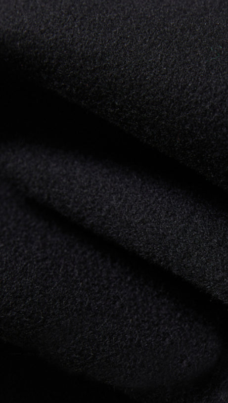 BLACK TEXTURED LONG COAT WITH DOUBLE - BREASTED DESIGN