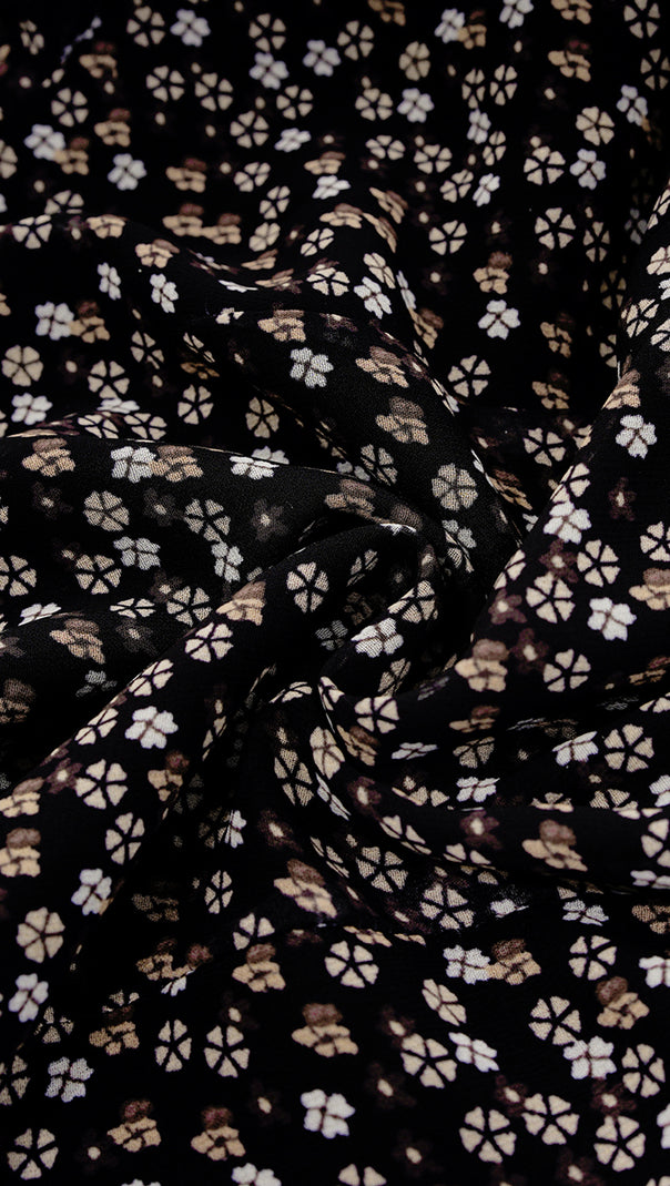 AIIZIE BLACK FLORAL SHEER - SLEEVED TIERED MIDI DRESS - product image