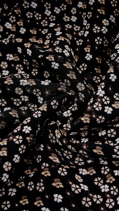 ABITO MIDI A BALZE CON MANICHE TRASPARENTI E FLOREALI NERI