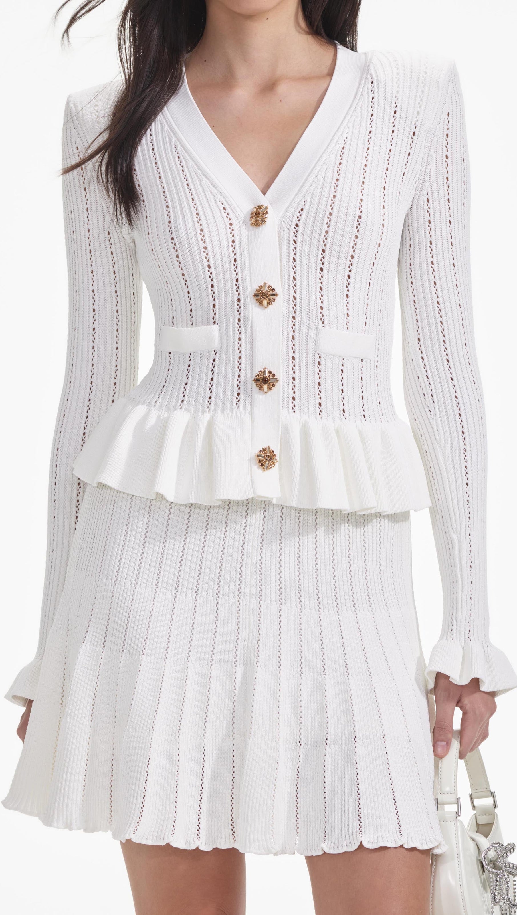 AIIZIE URSULA WHITE KNIT PEPLUM MINI DRESS - product image