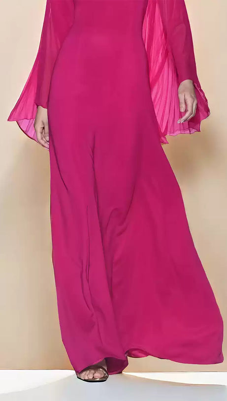 ELEGANT FUCHSIA MAXI DRESS WITH SHEER BELL SLEEVES