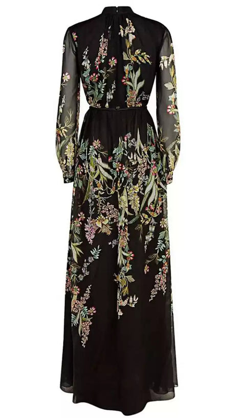 BLACK LACE FLORAL MAXI DRESS