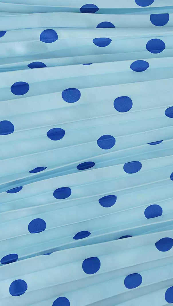 AIIZIE LIGHT BLUE POLKA DOT WRAP DRESS WITH PLEATED SKIRT - product image