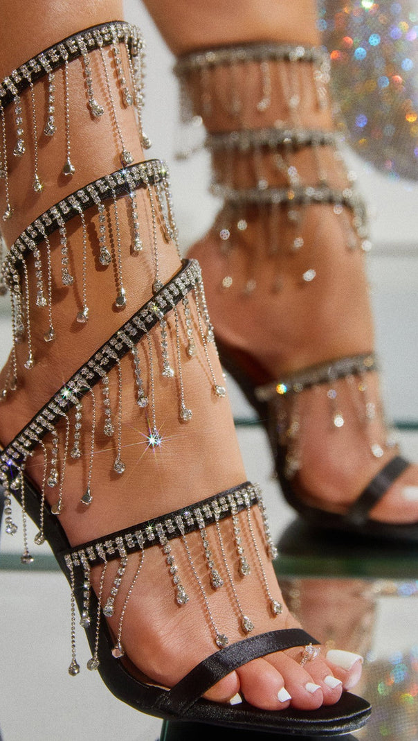 AIIZIE ARABELLA RHINESTONE TASSEL STILETTO HEELS - BLACK - product image
