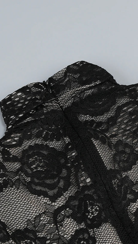ZANNA BLACK HIGH NECK EMBROIDERED LACE BODYSUIT