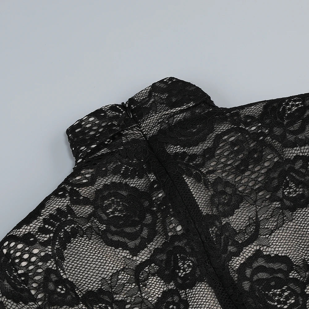 AIIZIE ZANNA BLACK HIGH NECK EMBROIDERED LACE BODYSUIT - product image