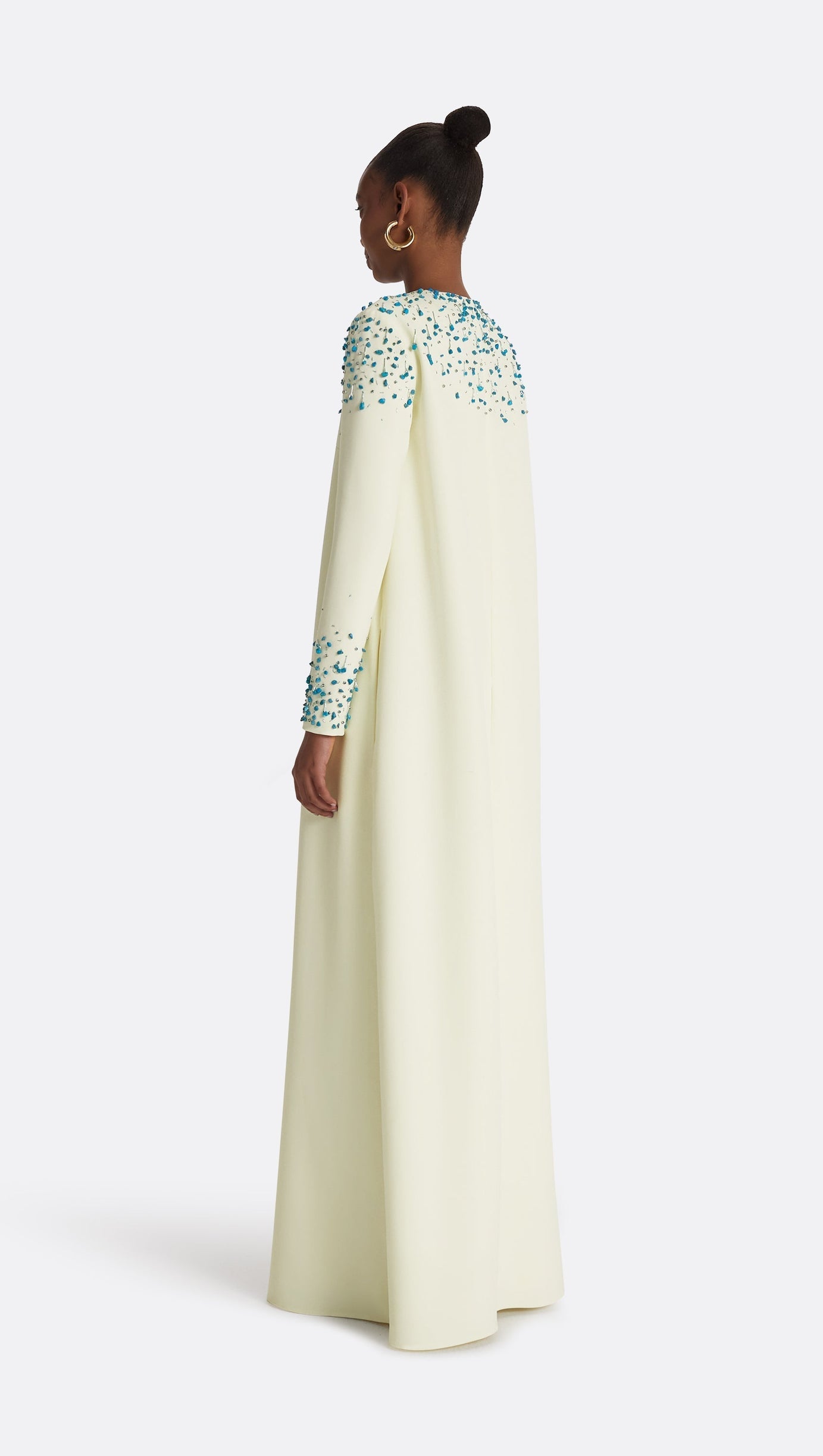 RHINESTONE EMBELLISHED ROUND NECK MAXI DRESS IN BEIGE