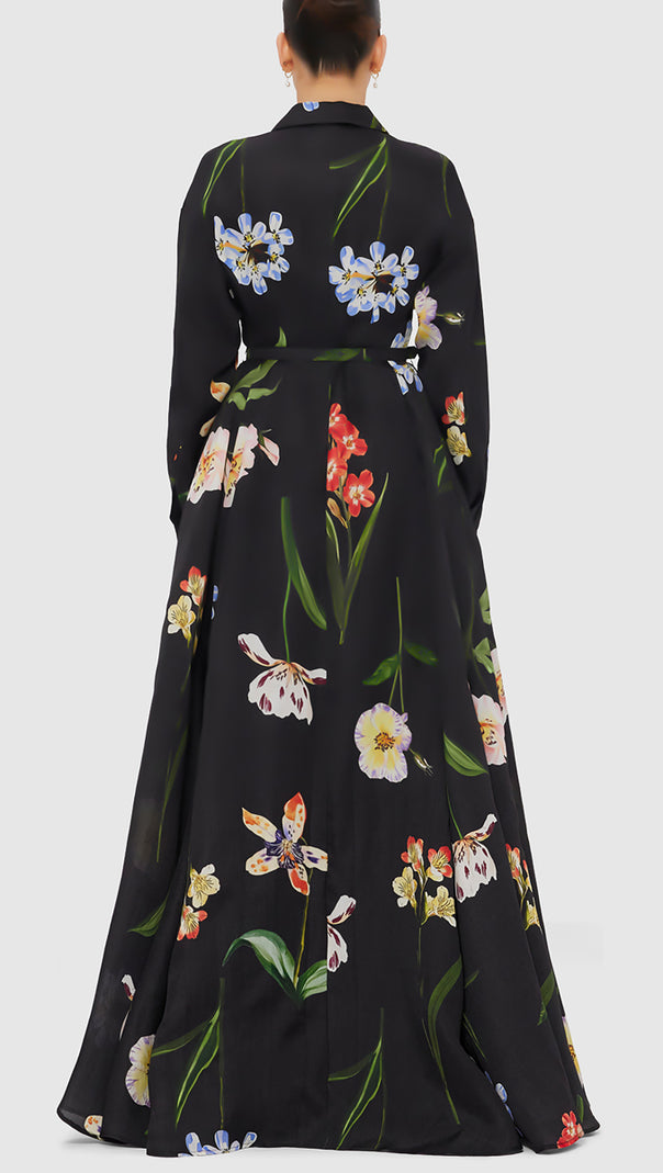 AIIZIE BLACK PRINTED SINGLE - BREASTED SHIRT MAXI DRESS - product image