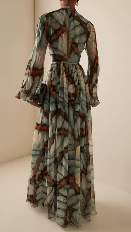 AIIZIE VINTAGE COURT STYLE WITH FLORAL PRINT CHIFFON MAXI DRESS - product image